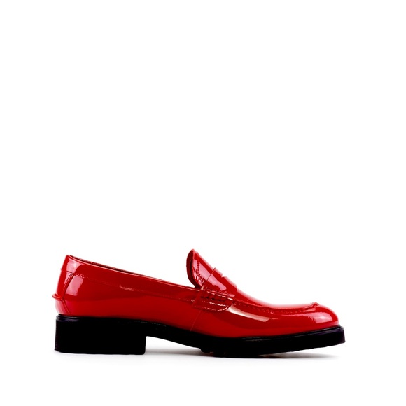 Women Red Patent Leather Loafer with Commando Sole - Picture 1 of 6